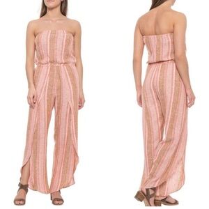 DREW Linen Blend Strapless Jumpsuit Sz S